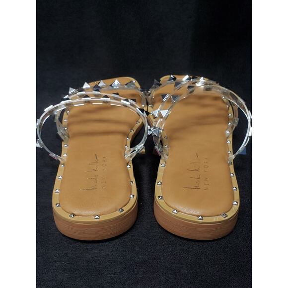 Nicole Miller New York Clear / Silver Pyramid Studded Slide on Flat Sandal - Picture 5 of 11